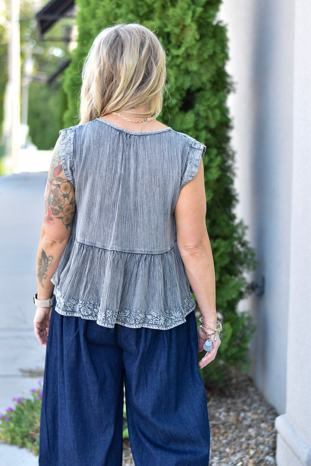 Pol Charcoal Embroidered Blouse