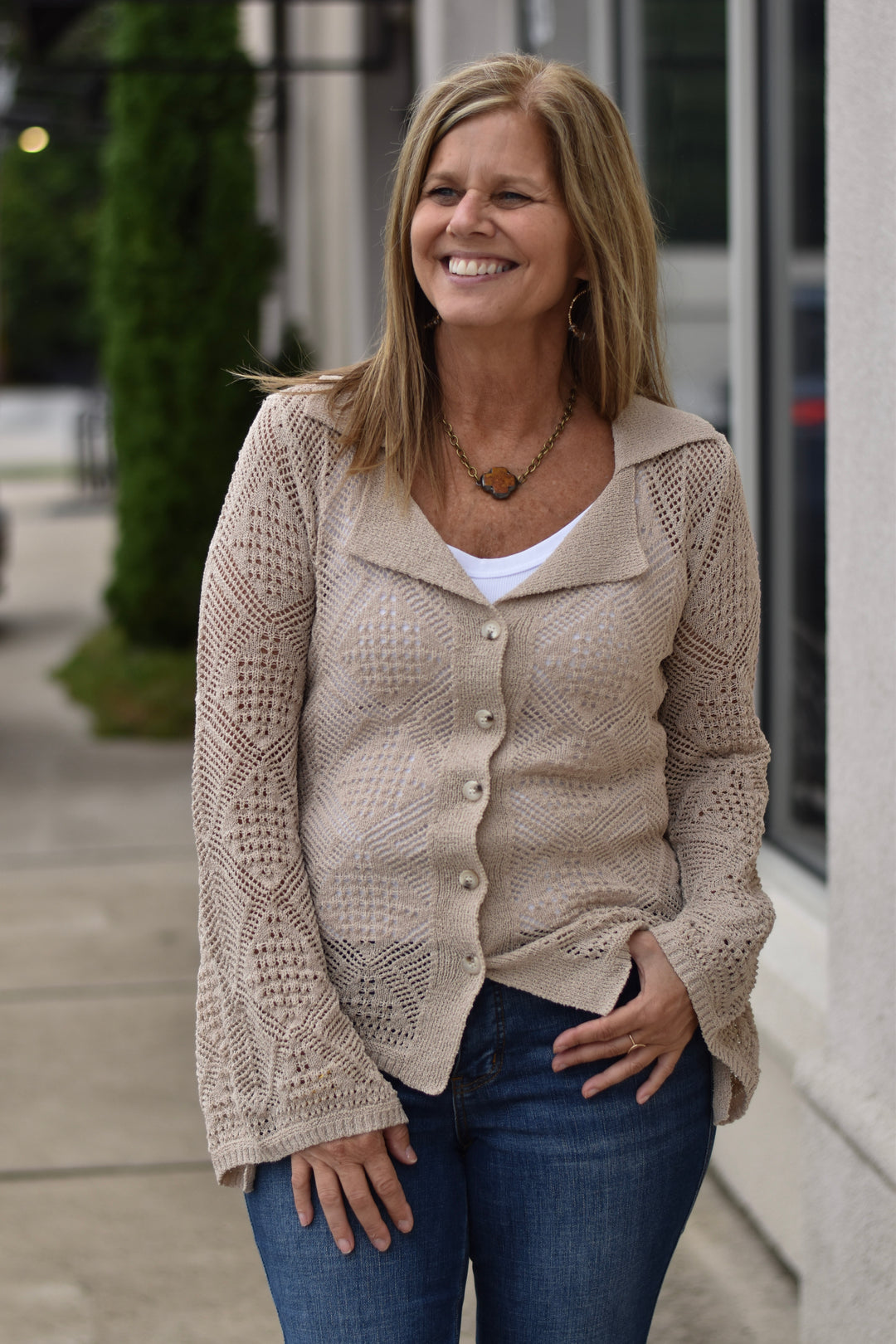 Sweet Nothings Pointelle Bell-Sleeve Cardigan