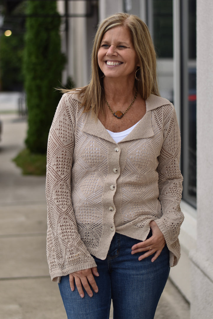 Sweet Nothings Pointelle Bell-Sleeve Cardigan