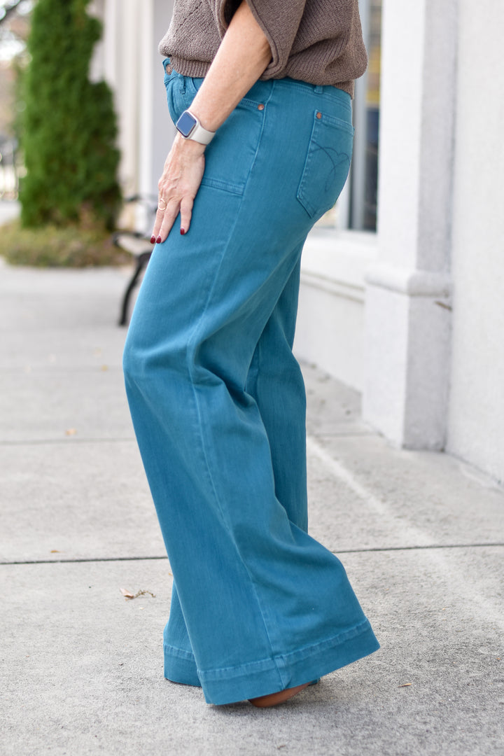 Judy Blue Teal Utility Wide Leg Jeans