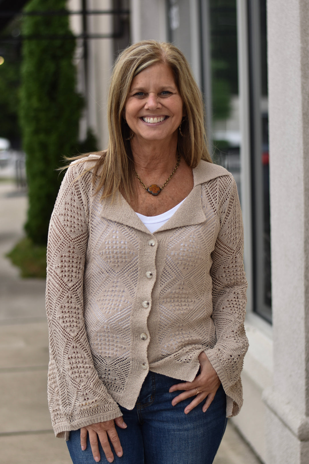 Sweet Nothings Pointelle Bell-Sleeve Cardigan