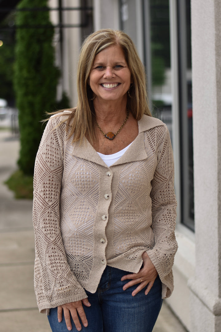 Sweet Nothings Pointelle Bell-Sleeve Cardigan