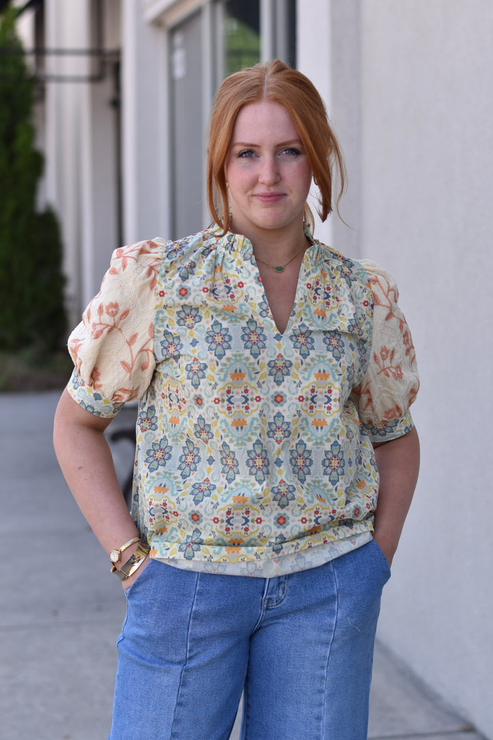 Boho Embroidered Sleeves Blouse