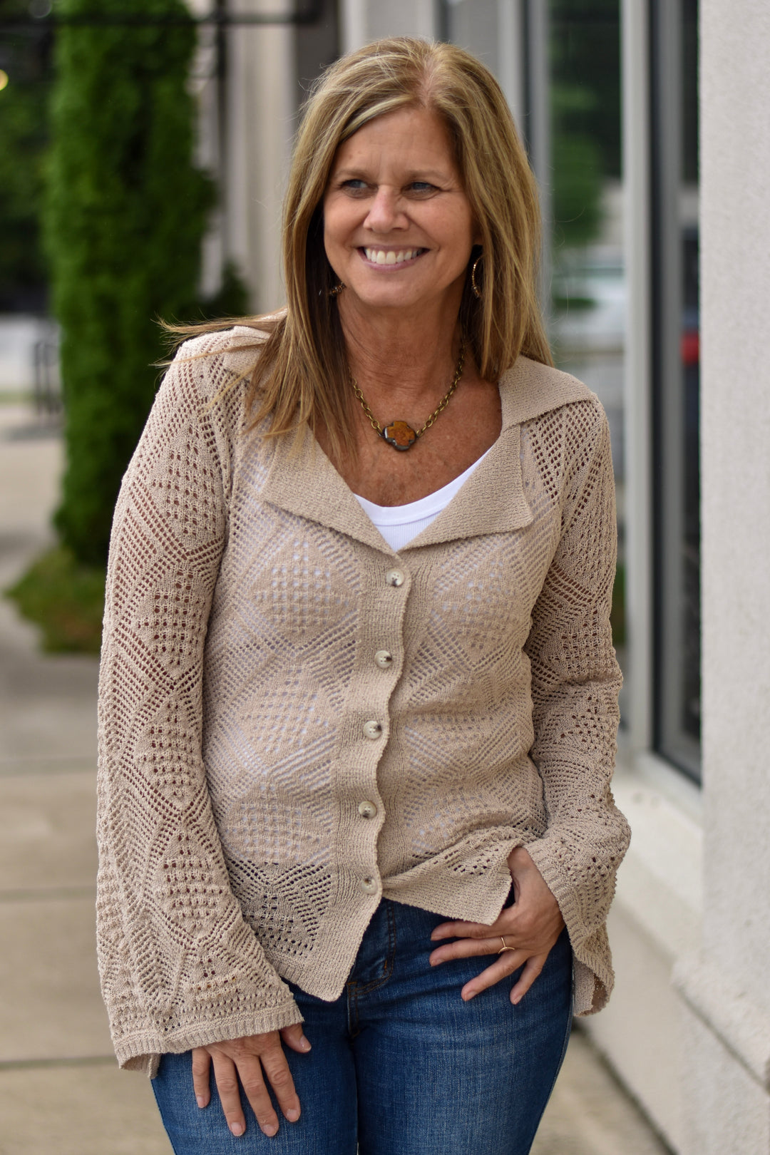 Sweet Nothings Pointelle Bell-Sleeve Cardigan