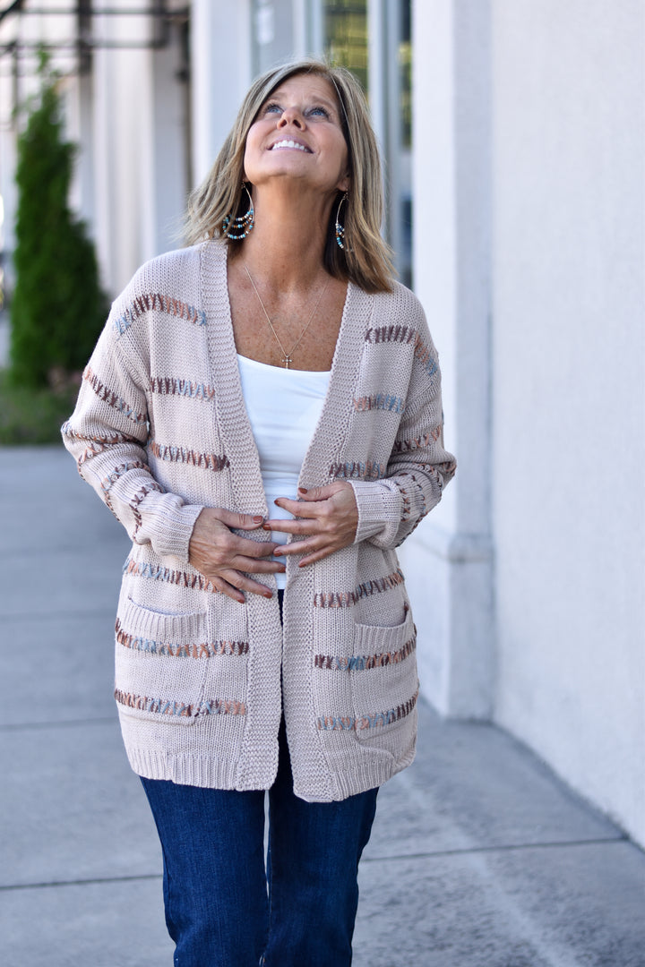 Multicolor Stitch Patch Pocket Cardigan