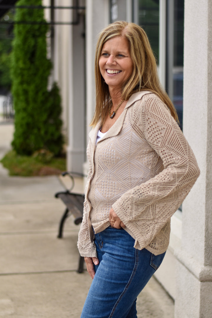 Sweet Nothings Pointelle Bell-Sleeve Cardigan
