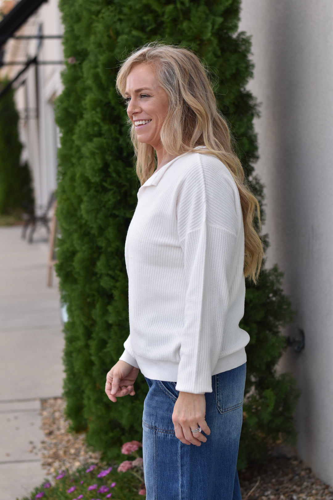 Comfy Charm Split Neckline Top