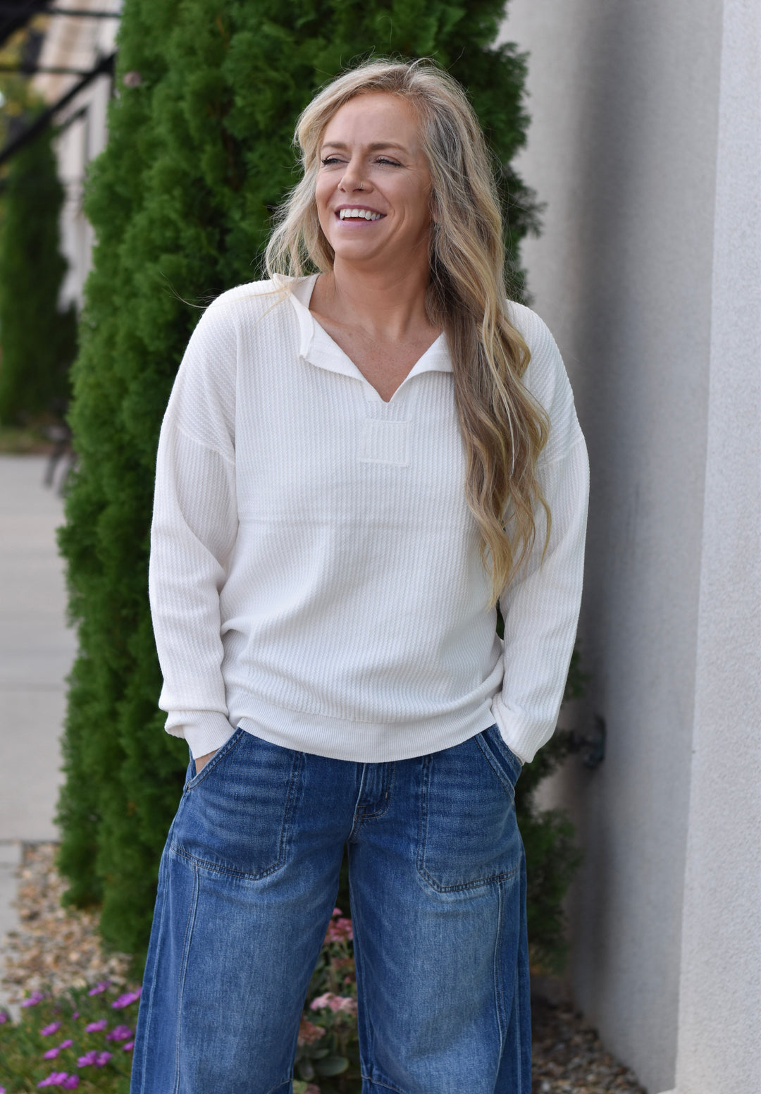Comfy Charm Split Neckline Top