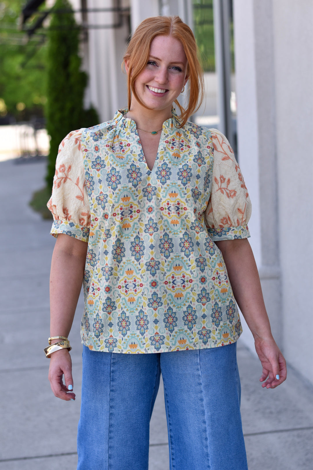 Boho Embroidered Sleeves Blouse