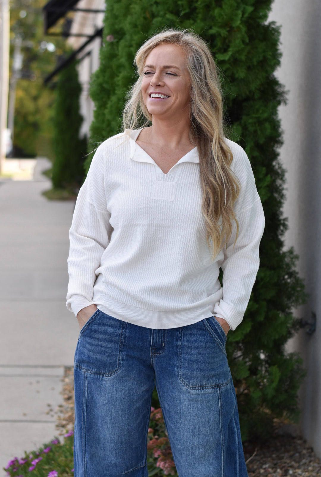 Comfy Charm Split Neckline Top
