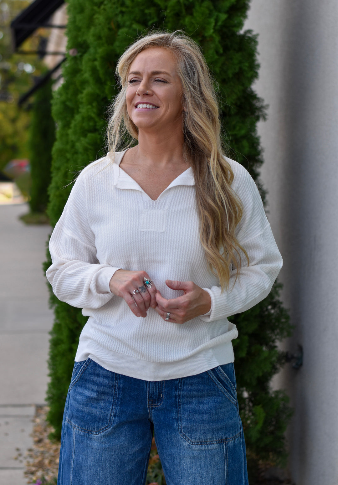 Comfy Charm Split Neckline Top