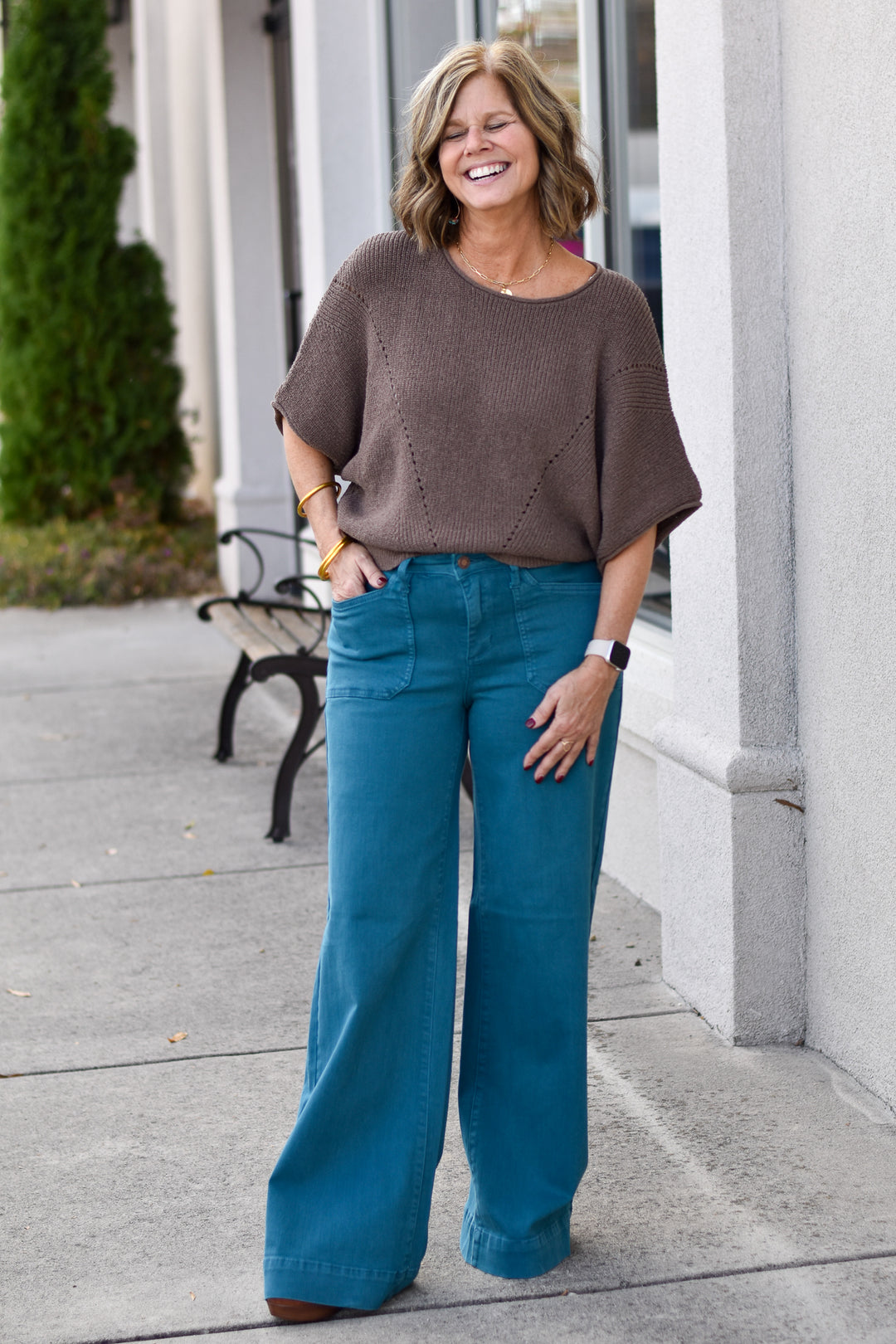 Judy Blue Teal Utility Wide Leg Jeans