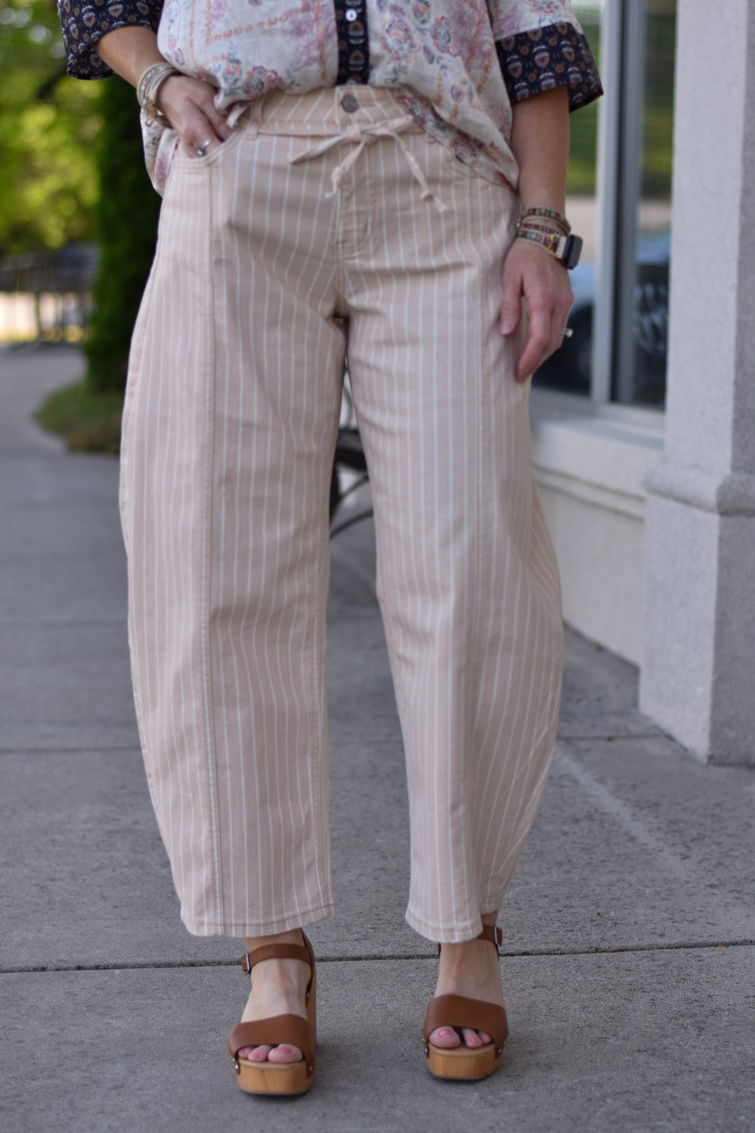 Vervet High Rise Striped Barrel Jeans