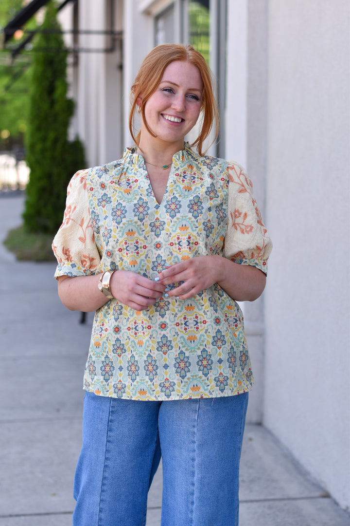 Boho Embroidered Sleeves Blouse