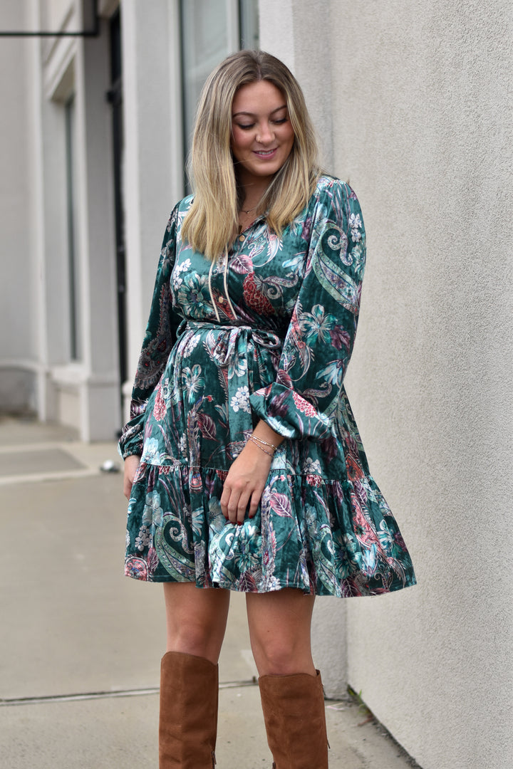 Golden Paisley Velvet Dress