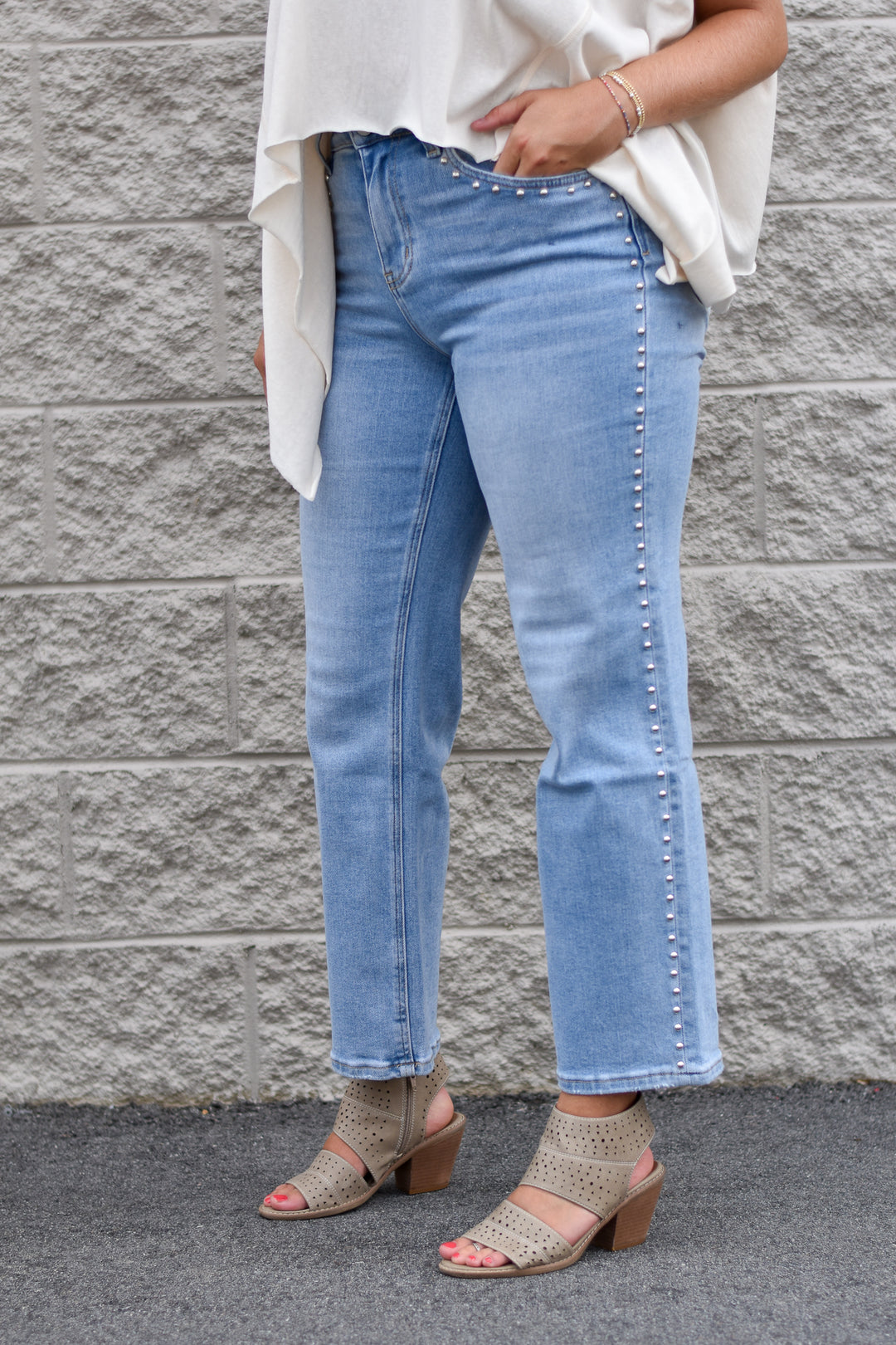 Lovervet Luna Stud Slim Wide Jeans