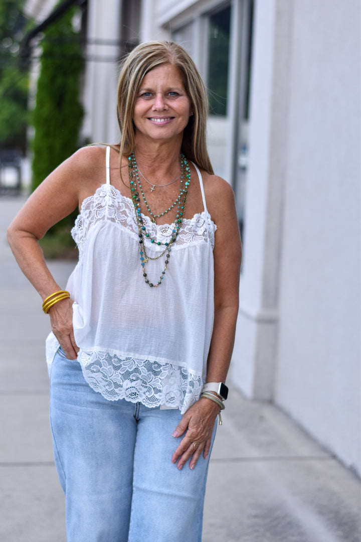 Boho Lace Trim V-Neck Cami