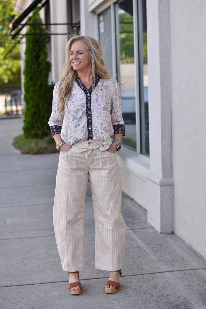 Vervet High Rise Striped Barrel Jeans