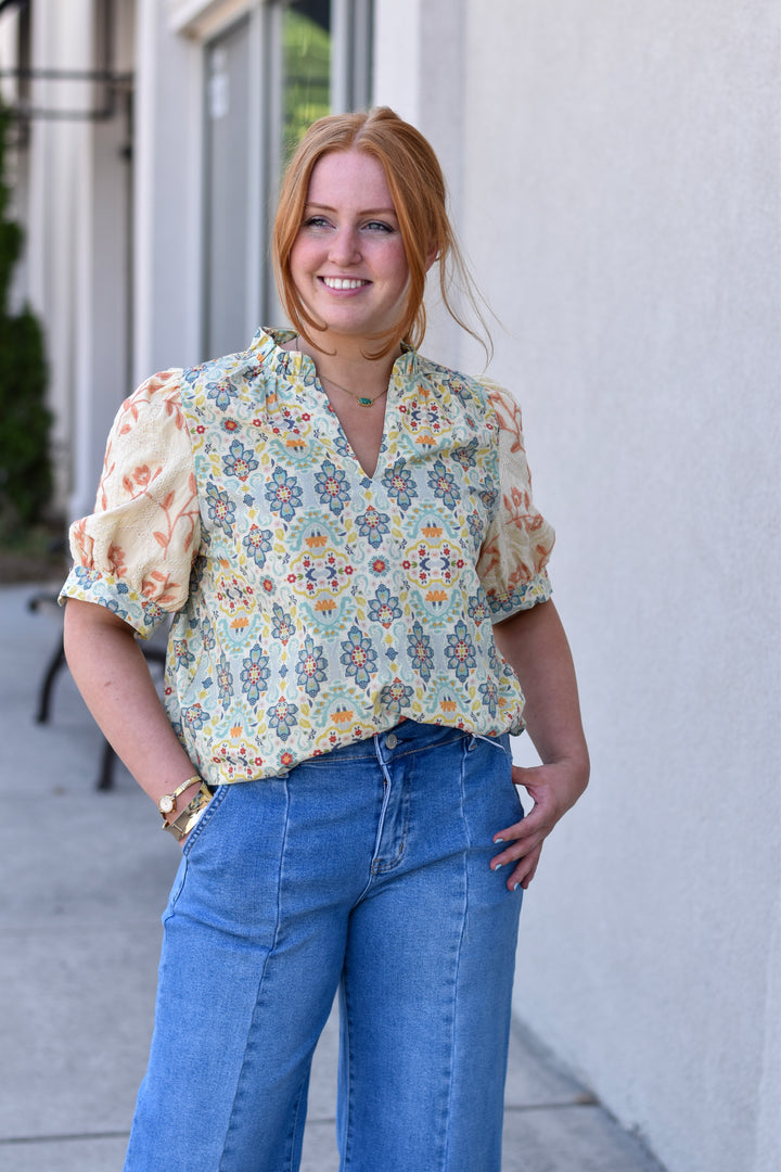 Boho Embroidered Sleeves Blouse