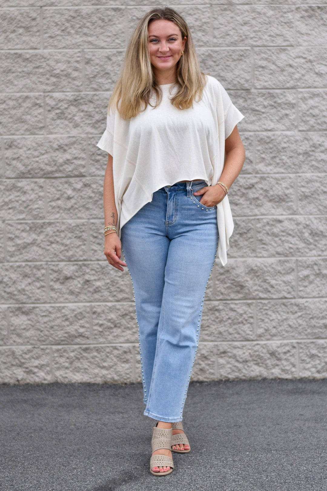 Lovervet Luna Stud Slim Wide Jeans