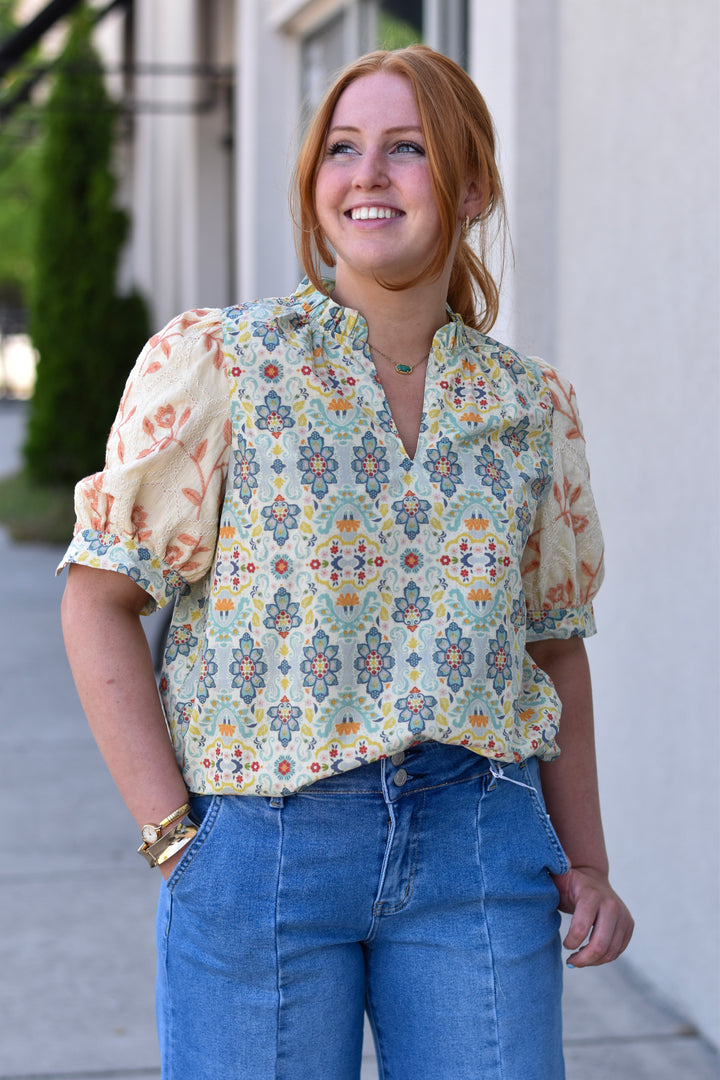 Boho Embroidered Sleeves Blouse