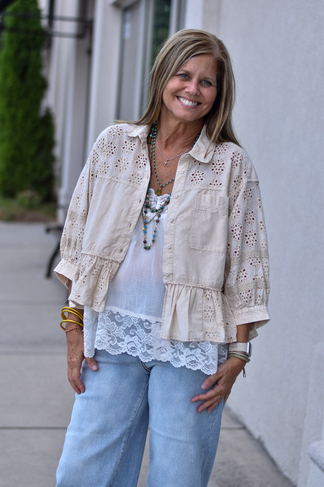 Prairie Lace Eyelet Ruffle Blouse