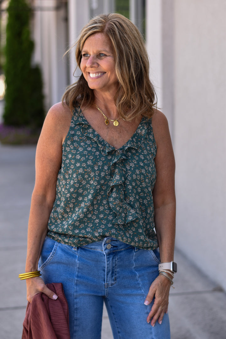 Floral Chiffon Ruffle Tank Top