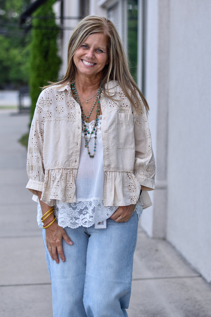 Prairie Lace Eyelet Ruffle Blouse