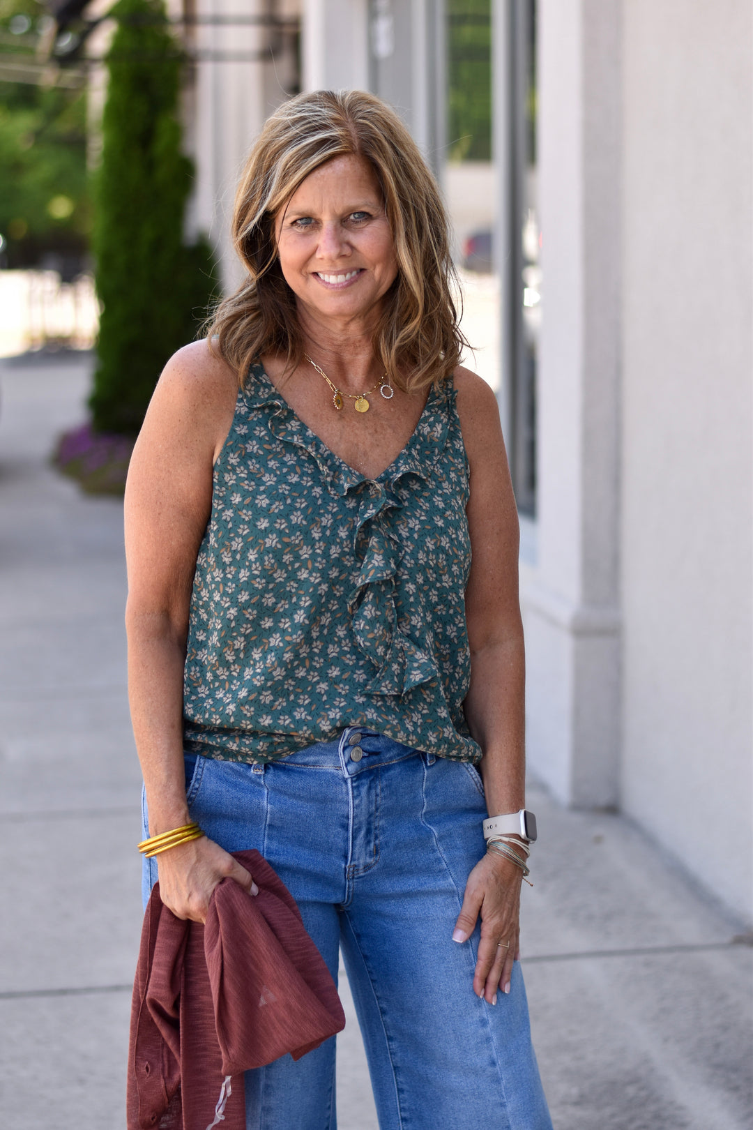 Floral Chiffon Ruffle Tank Top