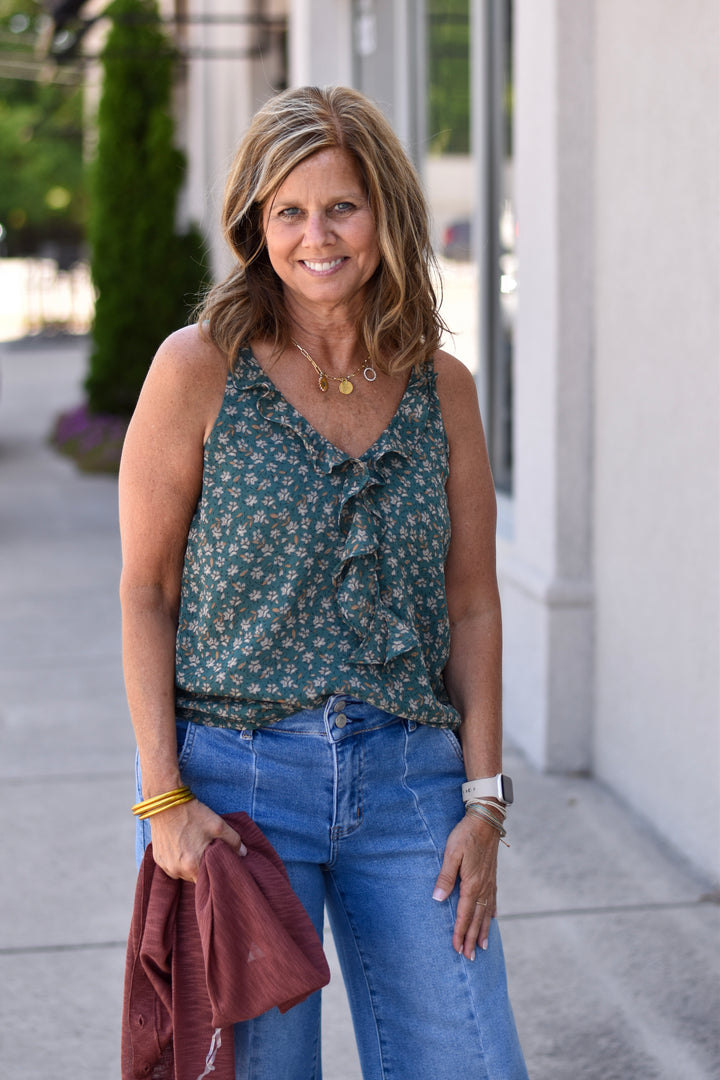 Floral Chiffon Ruffle Tank Top