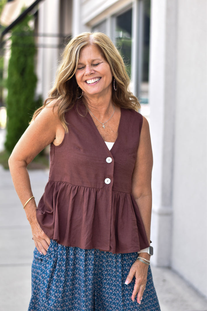 Linen Peplum Sleeveless Top