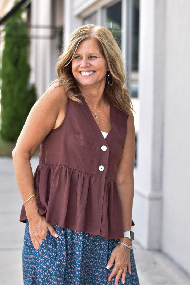 Linen Peplum Sleeveless Top