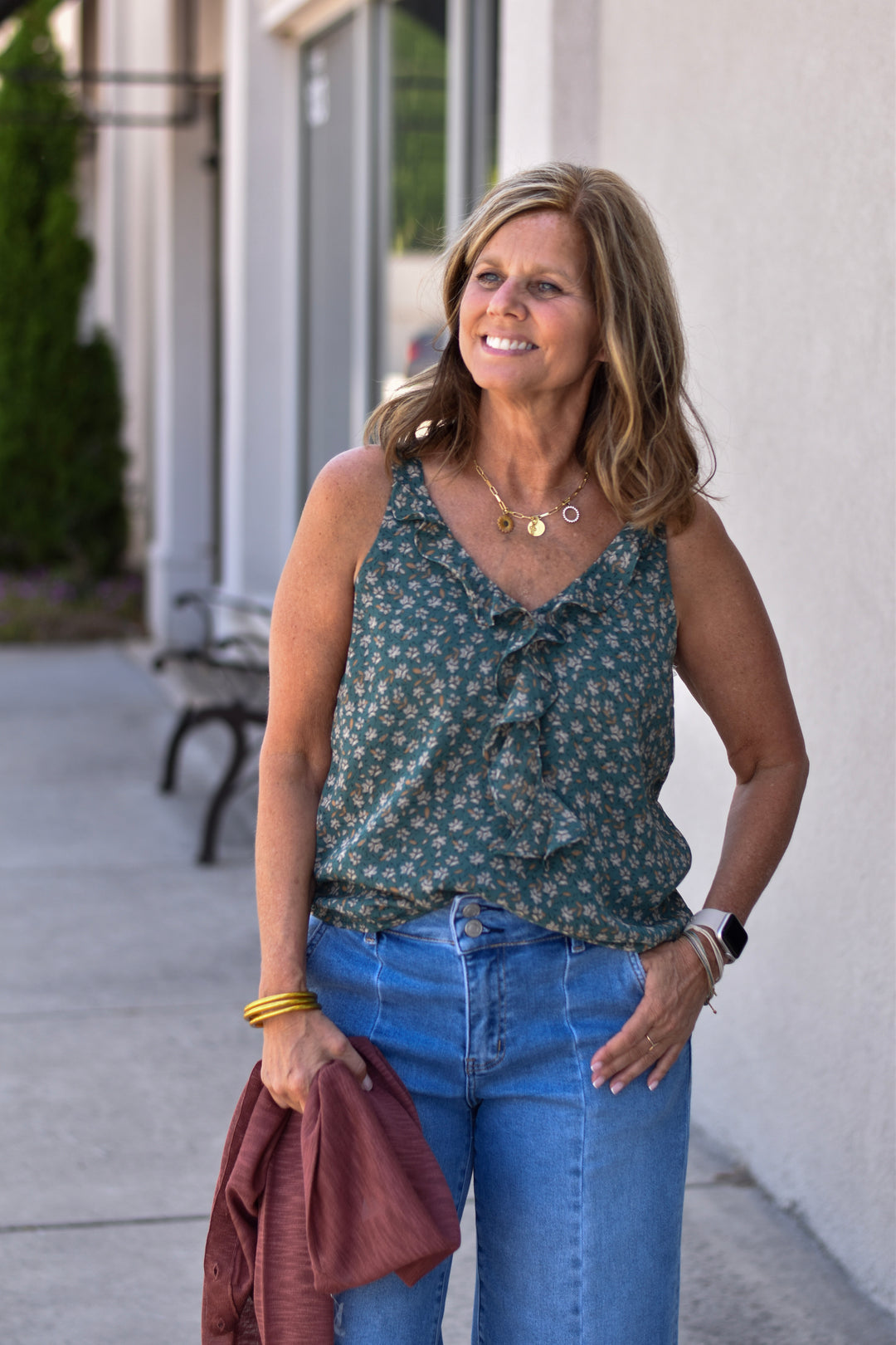 Floral Chiffon Ruffle Tank Top