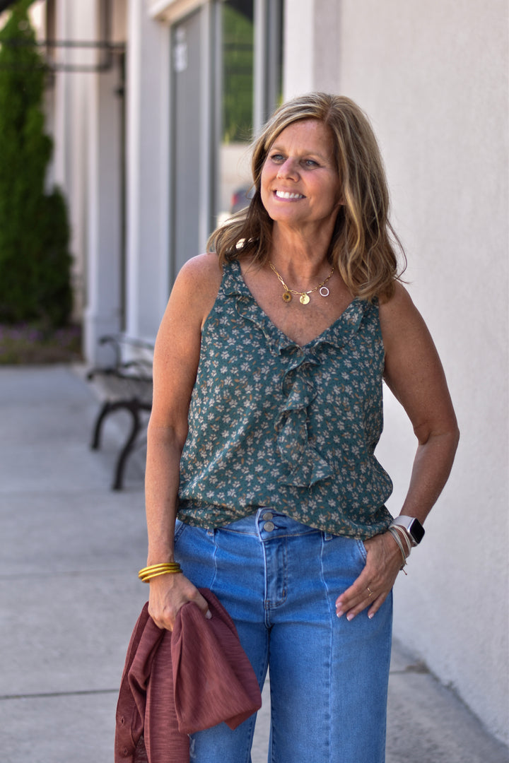 Floral Chiffon Ruffle Tank Top
