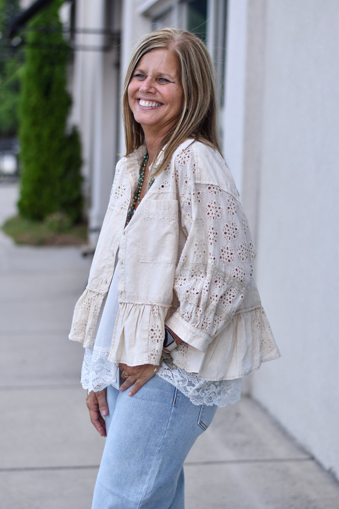 Prairie Lace Eyelet Ruffle Blouse