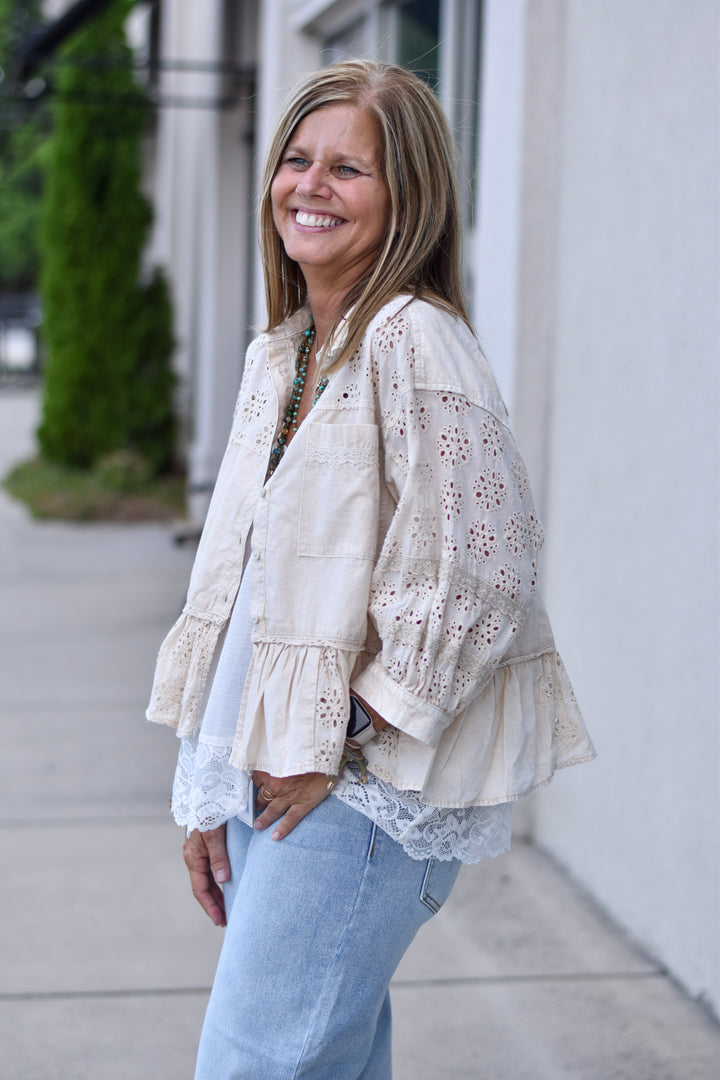 Prairie Lace Eyelet Ruffle Blouse