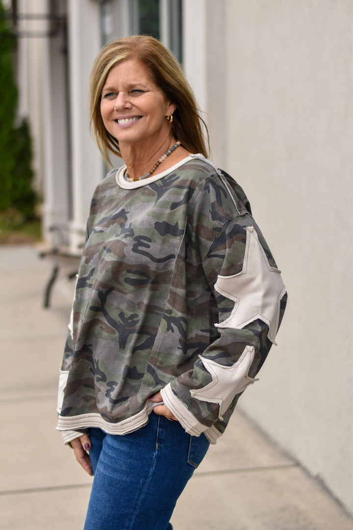 Starry Rebel Camo Knit Top