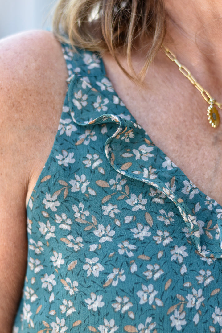 Floral Chiffon Ruffle Tank Top