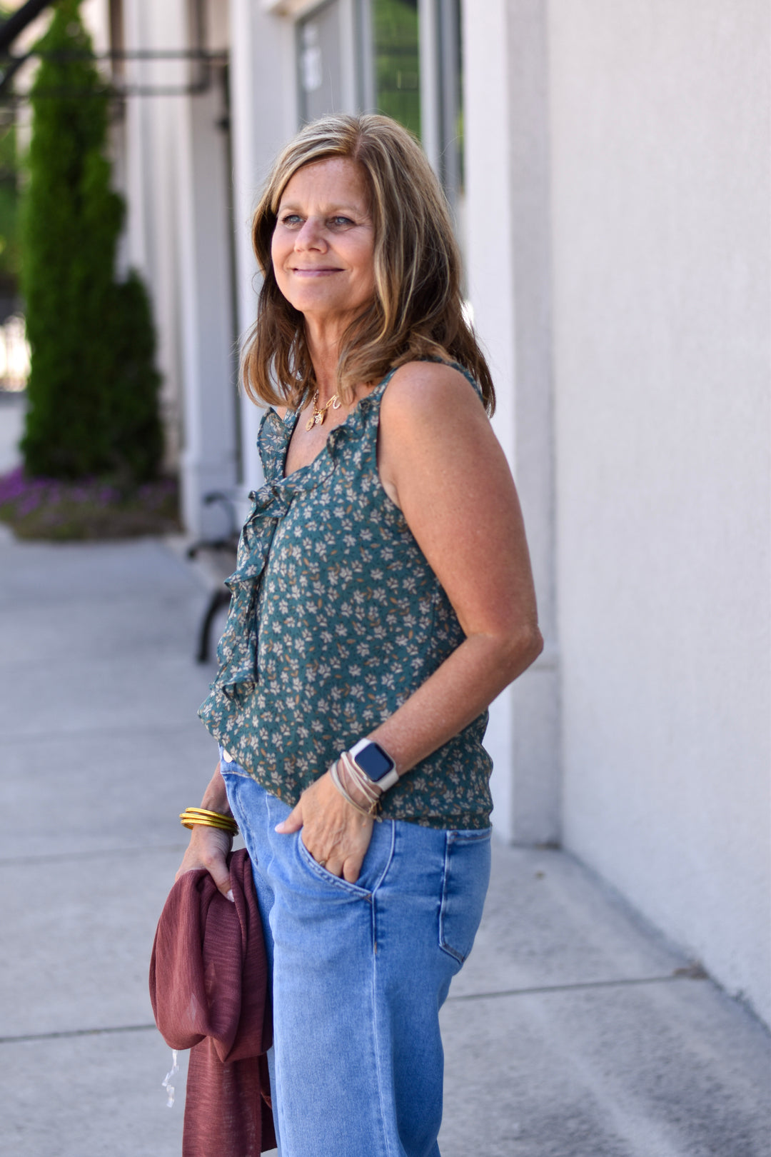 Floral Chiffon Ruffle Tank Top