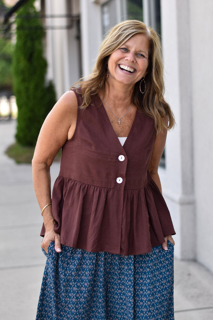 Linen Peplum Sleeveless Top