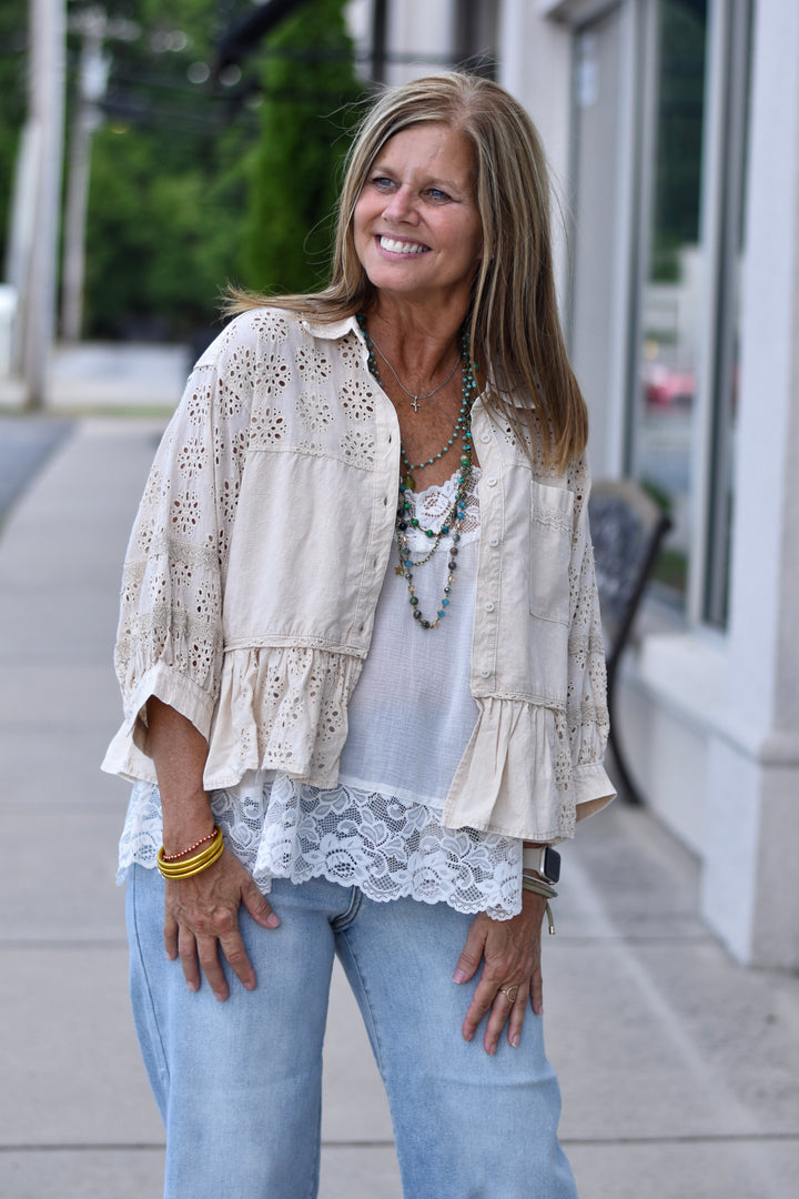 Prairie Lace Eyelet Ruffle Blouse