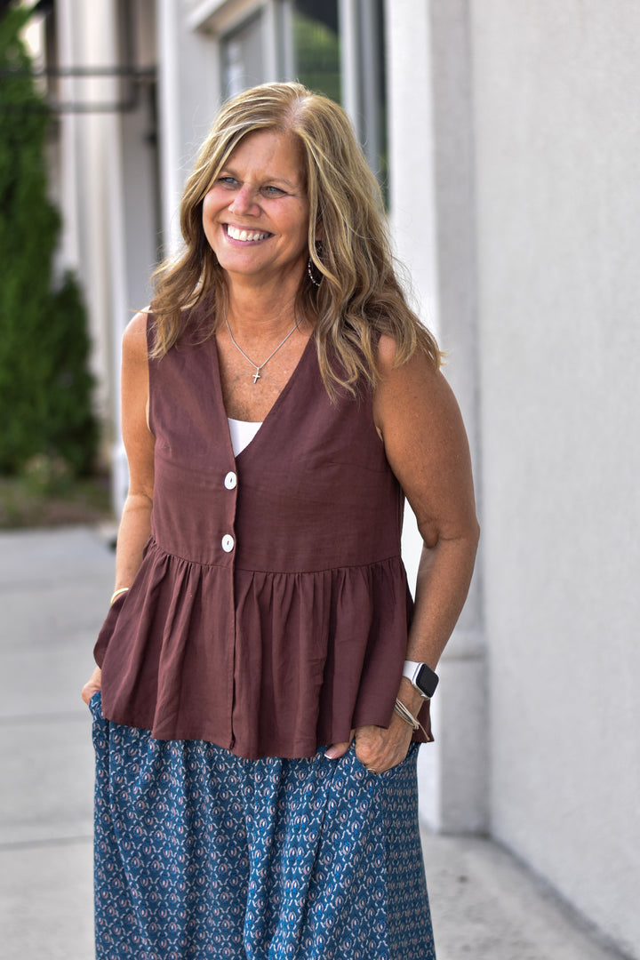 Linen Peplum Sleeveless Top