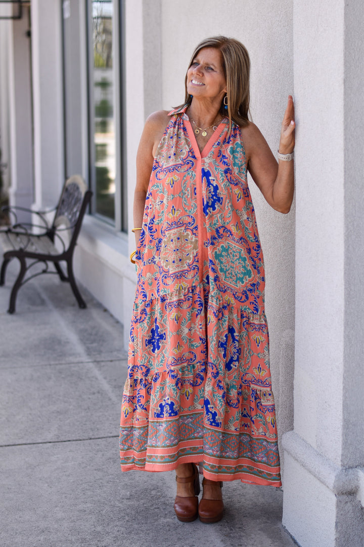 Coral Breeze Boho Dress