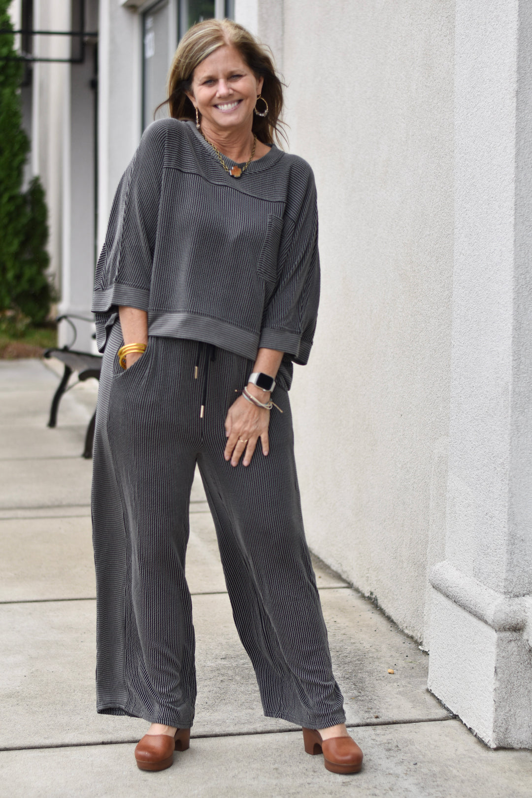 Charcoal Wave Knit Top