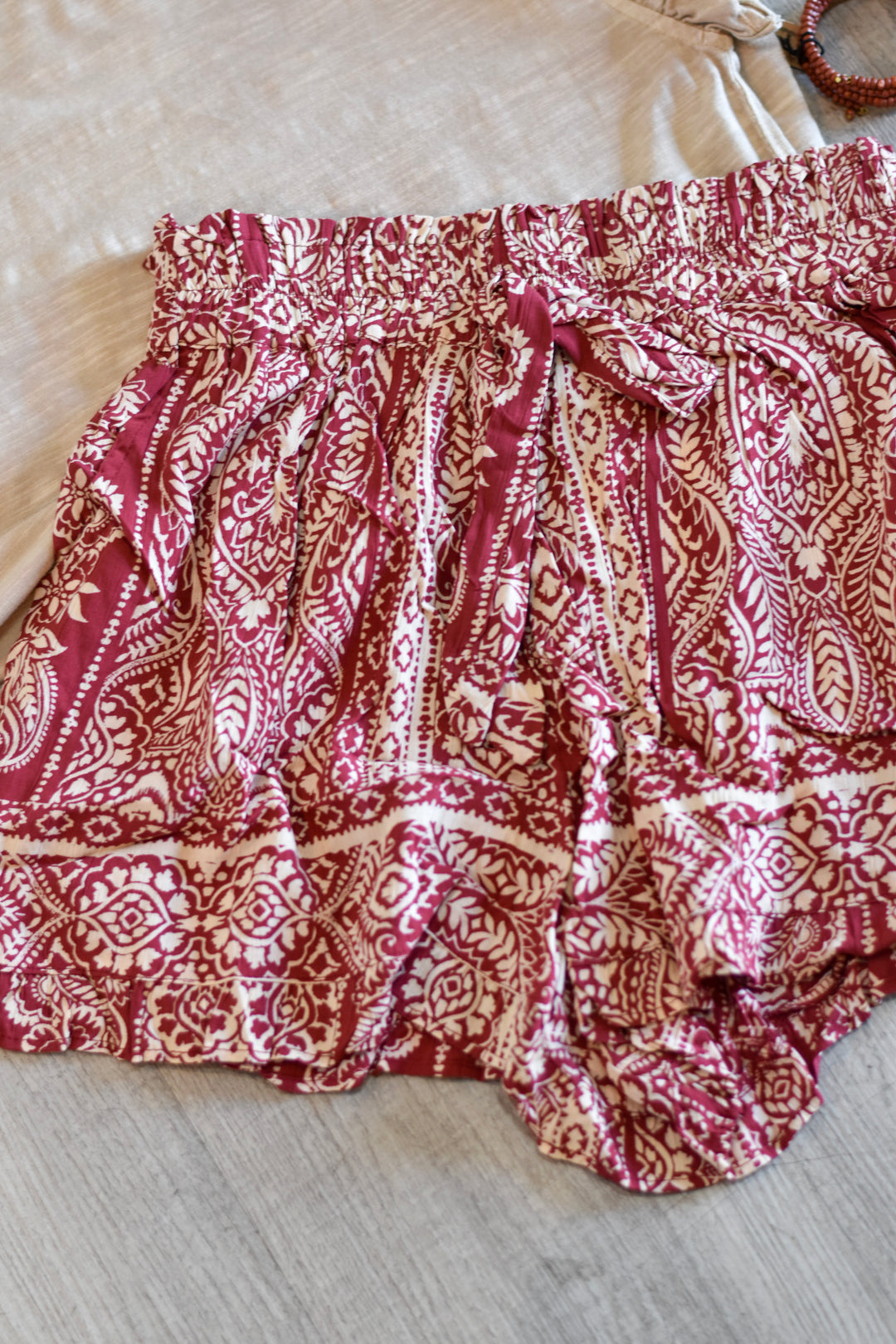 Burgundy Breeze Paisley Shorts