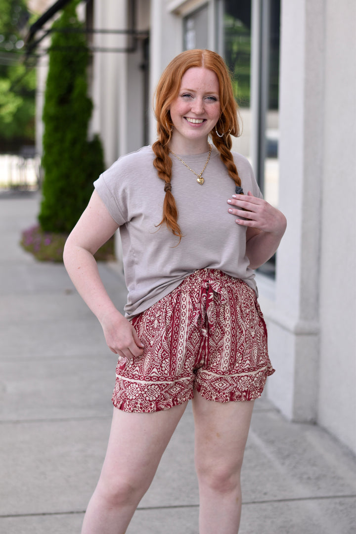 Burgundy Breeze Paisley Shorts