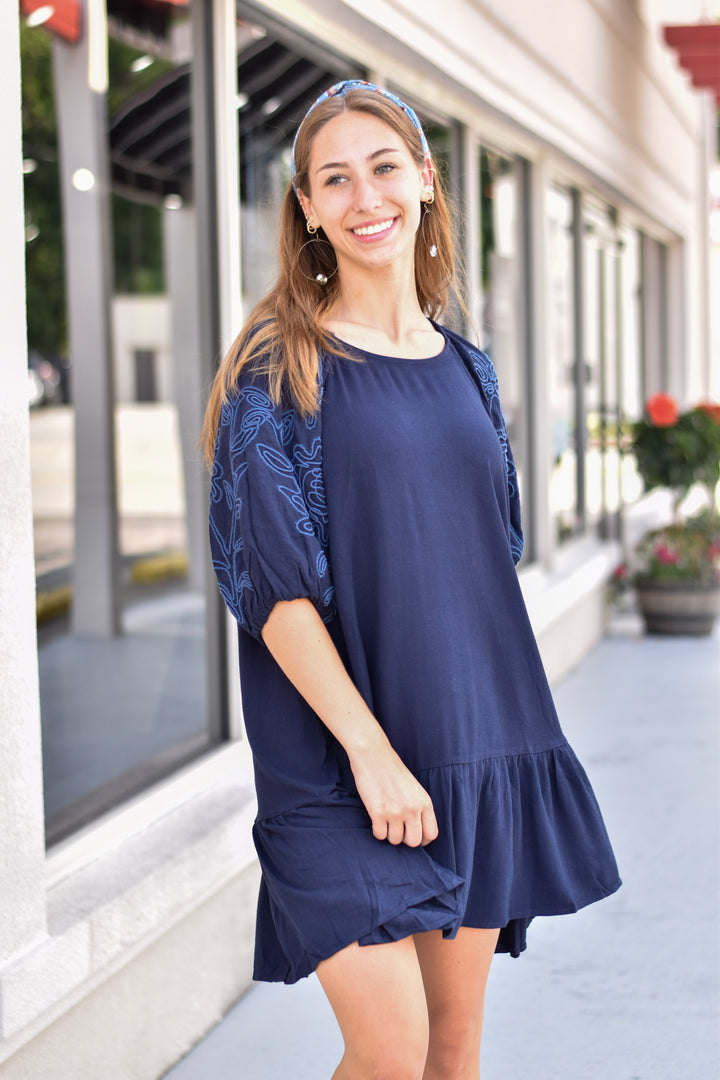 Midnight Bloom Linen Dress
