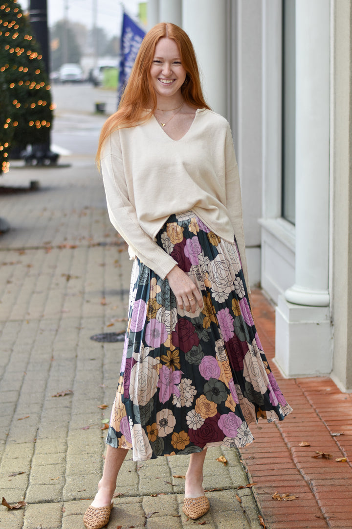 Mia Pleated Satin Midi Skirt