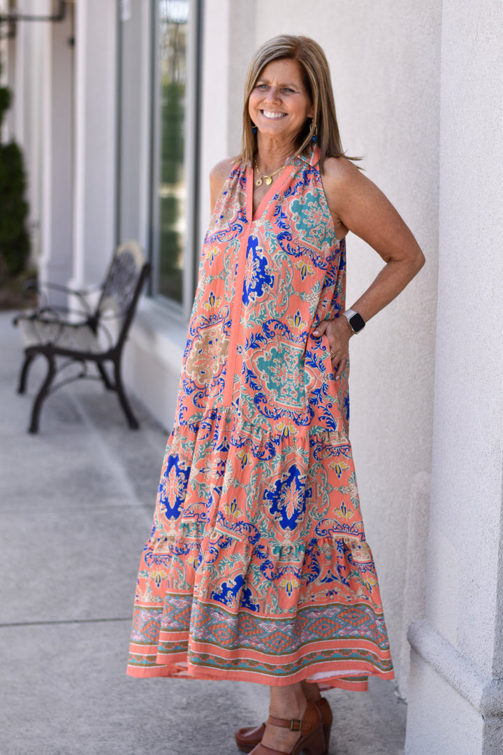 Coral Breeze Boho Dress