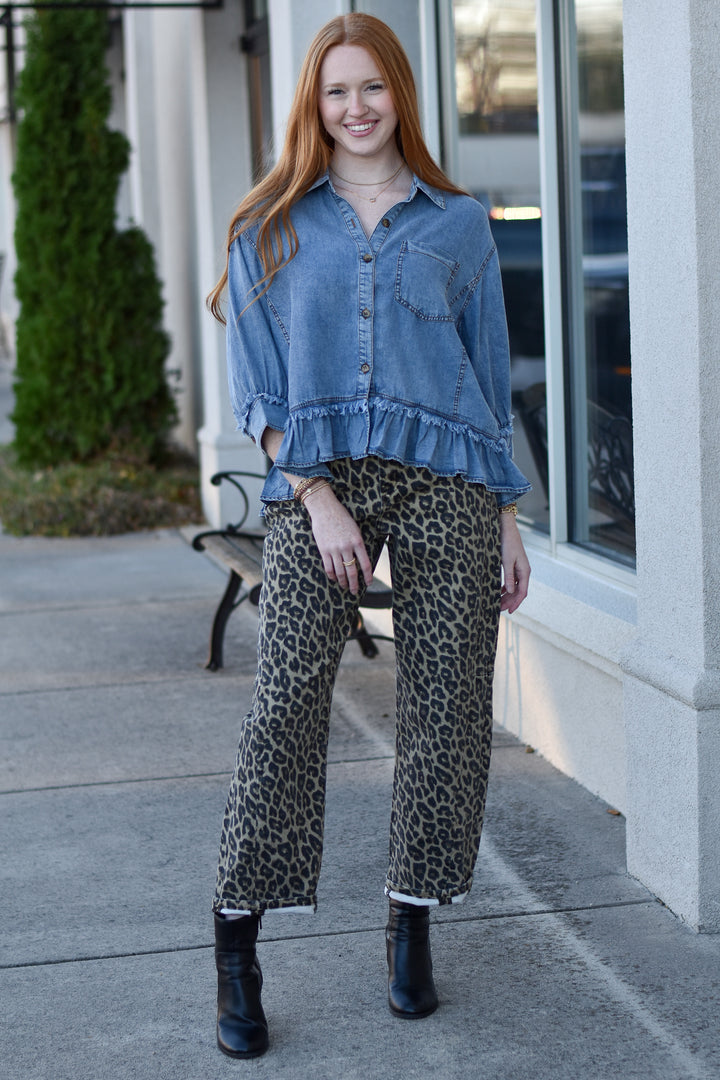 Risen Leopard Slouchy Ankle Barrel Pants